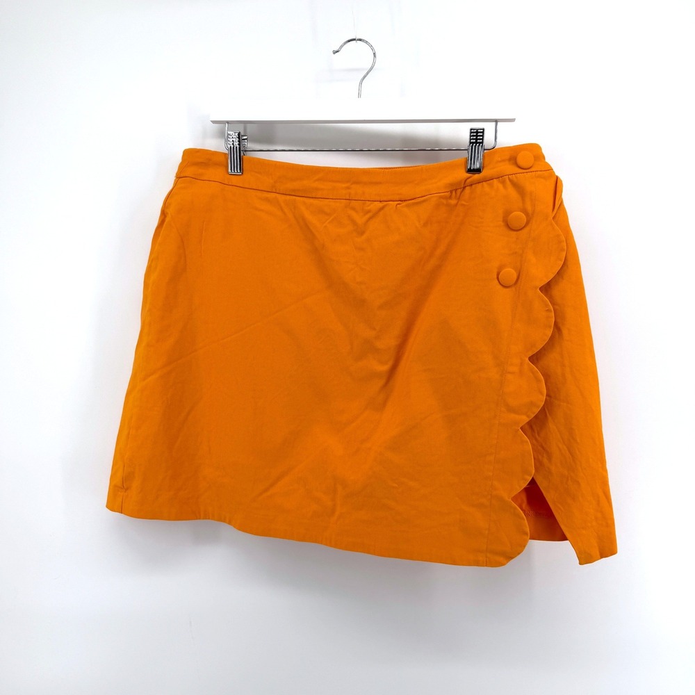 Cato Skirt‎ Scalloped Wrap Front 14 Orange Womens Mini Stretch Casual Summer